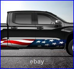 American Flag Waving USA Rocker Panel Truck SUV Graphic Decal Wrap Kit -4 Sizes