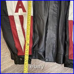 American Rider Mens Leather USA Flag Spellout Black Full Zip Snap Jacket Sz XL