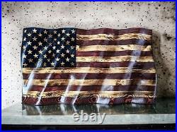 American USA Flag Wavy Styled Solid Wooden New Handmade Patriotism Designer Flag