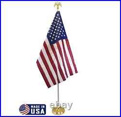 American USA Indoor Embroidery Flag Pole Kit with Base Stand and Gold American E