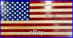 American Wooden Flag 19x37 Free Shipping USA burnt red, natural wood stripe#2L