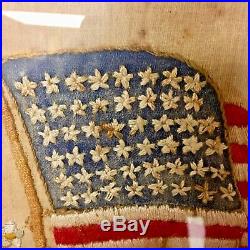 Antique 48 Star American Flag Embroidery Needlepoint Forget Me Not Patriotic USA