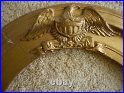 Antique Gold Gilded Oval Frame Eagle USA No glass Military American Flag 1900s