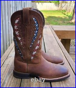 Ariat Quickdraw VenTEK Patriotic American Flag Western Cowboy Boots Brown 8D USA