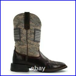 Ariat Sport Patriot Leather Cowboy Boots Mens Size 9 Square Toe Flag Camo Brown