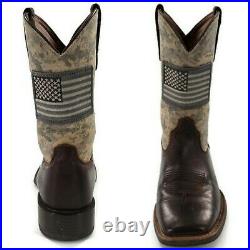 Ariat Sport Patriot Leather Cowboy Boots Mens Size 9 Square Toe Flag Camo Brown