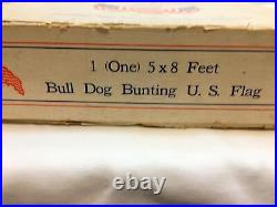 BULL DOG BUNTING 48 STAR AMERICAN FLAG HAND SEWN 5X8 VINTAGE USA With BOX