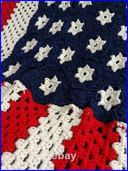 Beautiful Crocheted USA American Flag Blanket XL 87X 46 July 4th Memorial Day