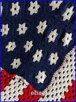 Beautiful Crocheted USA American Flag Blanket XL 87X 46 July 4th Memorial Day