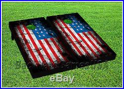 CORNHOLE BEANBAG TOSS GAME w Bags Game Boards American Flag USA Stars Set 977