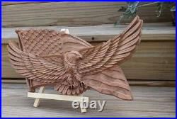Carved Bald Eagle Wooden sign American Flag Patriotic Sign Wavy flag