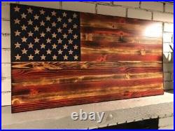 Charred Handmade Multicolor Rustic Wooden American Flag, Patriot New Designer