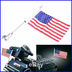 Chrome Universal Motorcycle American USA Flag pole Luggage Rack Mount For Harley