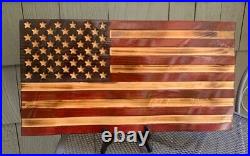 Custom made torched stained 3d USA waving wood flag great gift present