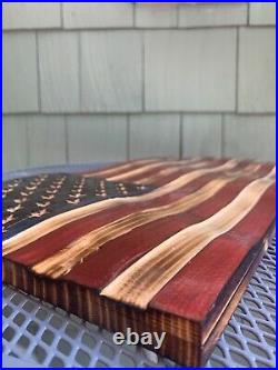 Custom made torched stained 3d USA waving wood flag great gift present