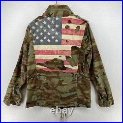 DENIM & SUPPLY RALPH LAUREN Jacket Men M Camo USA American Flag Distressed Green