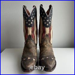 Dan Post Patriotic USA American Flag Cowgirl Boots Brown Leather Woman's 8.5