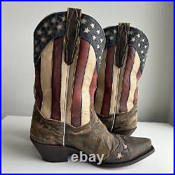 Dan Post Patriotic USA American Flag Cowgirl Boots Brown Leather Woman's 8.5