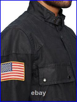 Denim Supply Ralph Lauren American USA Flag Waxed Coated Moto Biker Rider Jacket