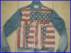 Denim Supply Ralph Lauren Distressed USA American Flag Denim Jean Jacket SMALL