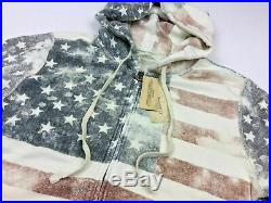 Denim Supply Ralph Lauren Men Distressed US American Flag Full Zip Hoodie Jacket