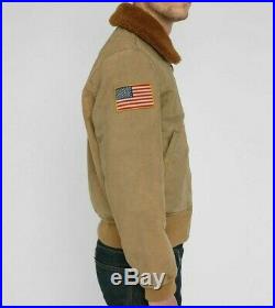 Denim Supply Ralph Lauren Men Military USA Flag Shearling Flight Bomber Jacket