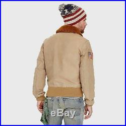 Denim Supply Ralph Lauren Men Military USA Flag Shearling Flight Bomber Jacket