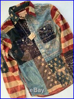 Denim & Supply Ralph Lauren Mens American Flag USA Bandana Shirt Small S NWT