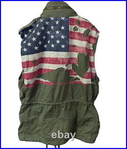 Denim Supply Ralph Lauren Sz-XXL Military Vest Army USA American Flag Distressed