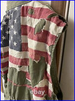 Denim Supply Ralph Lauren Sz-XXL Military Vest Army USA American Flag Distressed