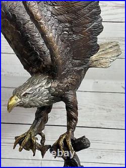 EAGLE & American Flag Bronze Sculpture Statue Desk Mantle Display USA 24