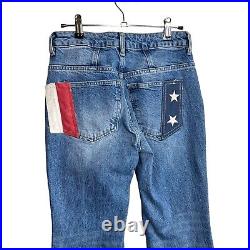 Free People 25 Betsy American Flag Patch Wide Leg Flare Denim Jeans USA July 4th