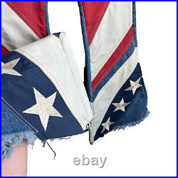 Free People 25 Betsy American Flag Patch Wide Leg Flare Denim Jeans USA July 4th