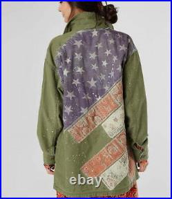 Free People NWT Size Medium Spruce Military Shirt Jacket American Flag America
