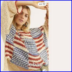 Free People USA Flag Free People Liberty Oversized Patch Sweater Large L New