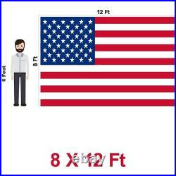 G128 American Flag US USA 8x12 ft Embroidered Stars, Sewn Stripes