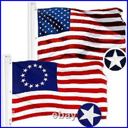 G128 Combo American USA & Betsy Ross Flag 6x10 Ft Both Embroidered 300D Poly