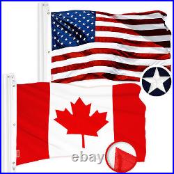G128 Combo American USA & Canada Flag 6x10 Ft Both Embroidered 300D Polyester