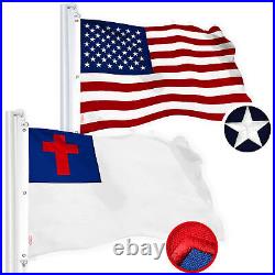 G128 Combo American USA & Christian Flag 6x10 Ft, Both Embroidered SPUN Poly