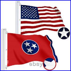 G128 Combo American USA & Tennessee Flag 5x8 Ft, Both Embroidered SPUN Poly