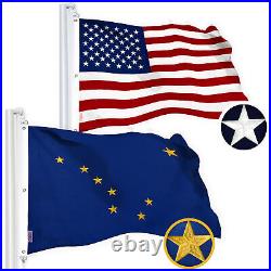 G128 Combo Pack American USA & Alaska Flag 5x8 Ft, Both Embroidered SPUN Poly