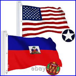 G128 Combo Pack American USA & Haiti Flag 5x8 Ft, Both Embroidered SPUN Poly