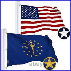 G128 Combo Pack American USA & Indiana Flag 5x8 Ft, Both Embroidered SPUN Poly