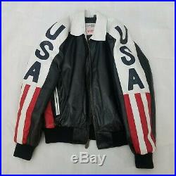 GORGEOUS Michael Hoban Wheremi USA American Flag Leather Jacket Mens 90s Sz M