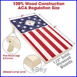 GoSports Regulation Size Solid Wood Cornhole Set American Flag USA Game Boards