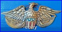 Golden Eagle Shield Vtg American Flag Folk Art Navy Red White Blue USA Army MAGA