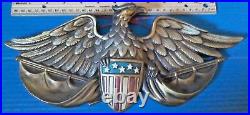 Golden Eagle Shield Vtg American Flag Folk Art Navy Red White Blue USA Army MAGA