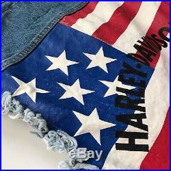 HARLEY-DAVIDSON DENIM VEST with AMERICAN FLAG & HD Across Back XL