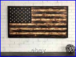 Hand Carved, Veteran Made, Military Gift, America WOOD AMERICAN FLAG with Frame