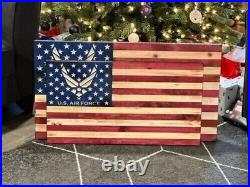 Handcrafted U. S. Air Force Wood Rustic American Flag, Burned Wood Flag USA Flag